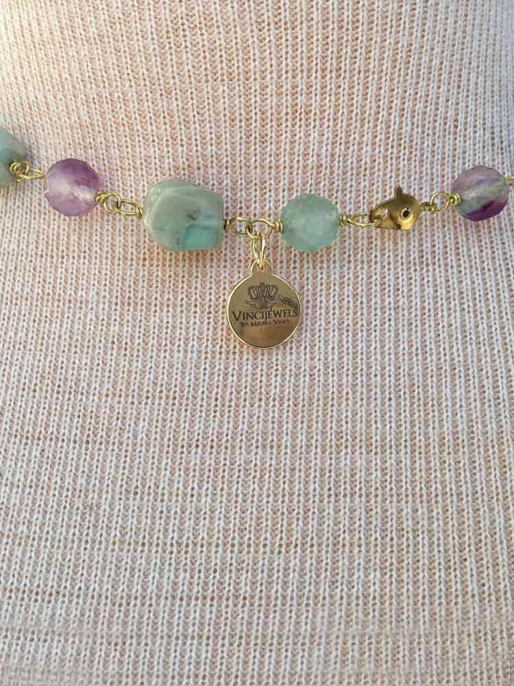 Faceted Fluorite & Chunky Blue Aquarmarine Gold Fill Carved Shell Tonal Cameo Necklace