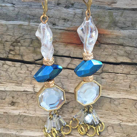 Modest Glamour Vintage Glass & Faceted Lucite Beaded Tassel Earrings