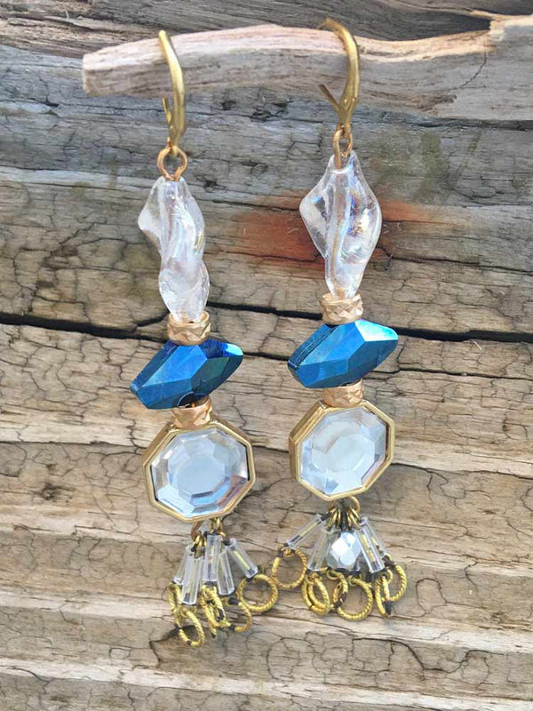 Modest Glamour Vintage Glass & Faceted Lucite Beaded Tassel Earrings