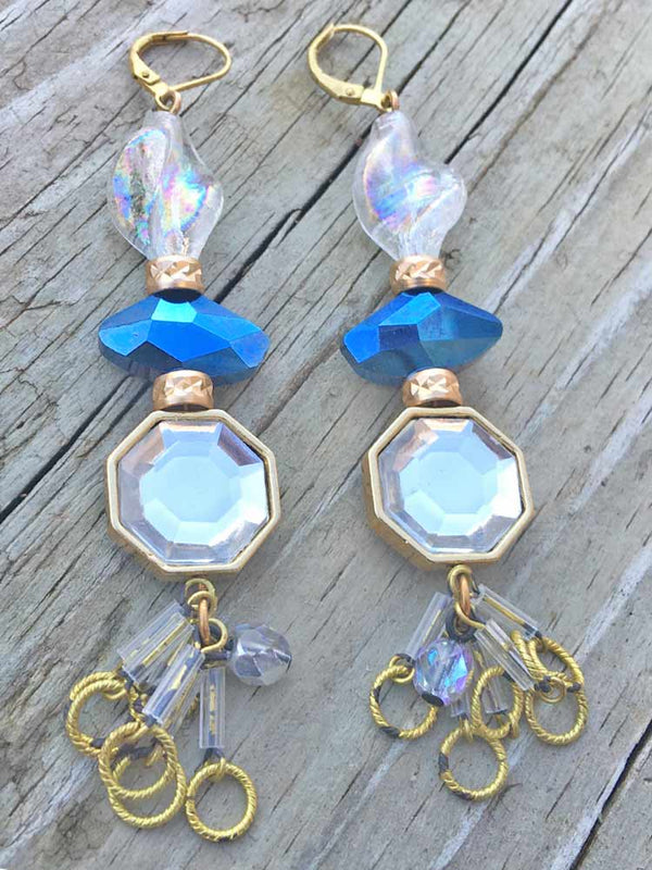 Modest Glamour Vintage Glass & Faceted Lucite Beaded Tassel Earrings