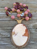 Carved Pink Rhodonite Berry Garnet Fancy Estate 2 Tone Shell Cameo Rosary Neclace